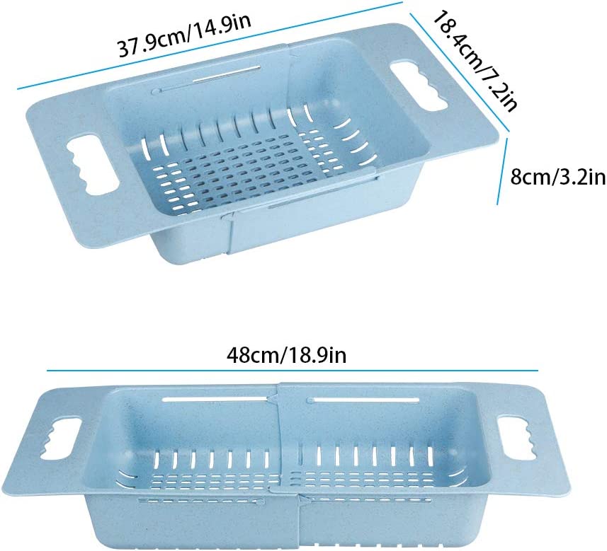 Sink Colander 3PC Multifunctional Extendable Over Sink Dish Drying Rack Strainer