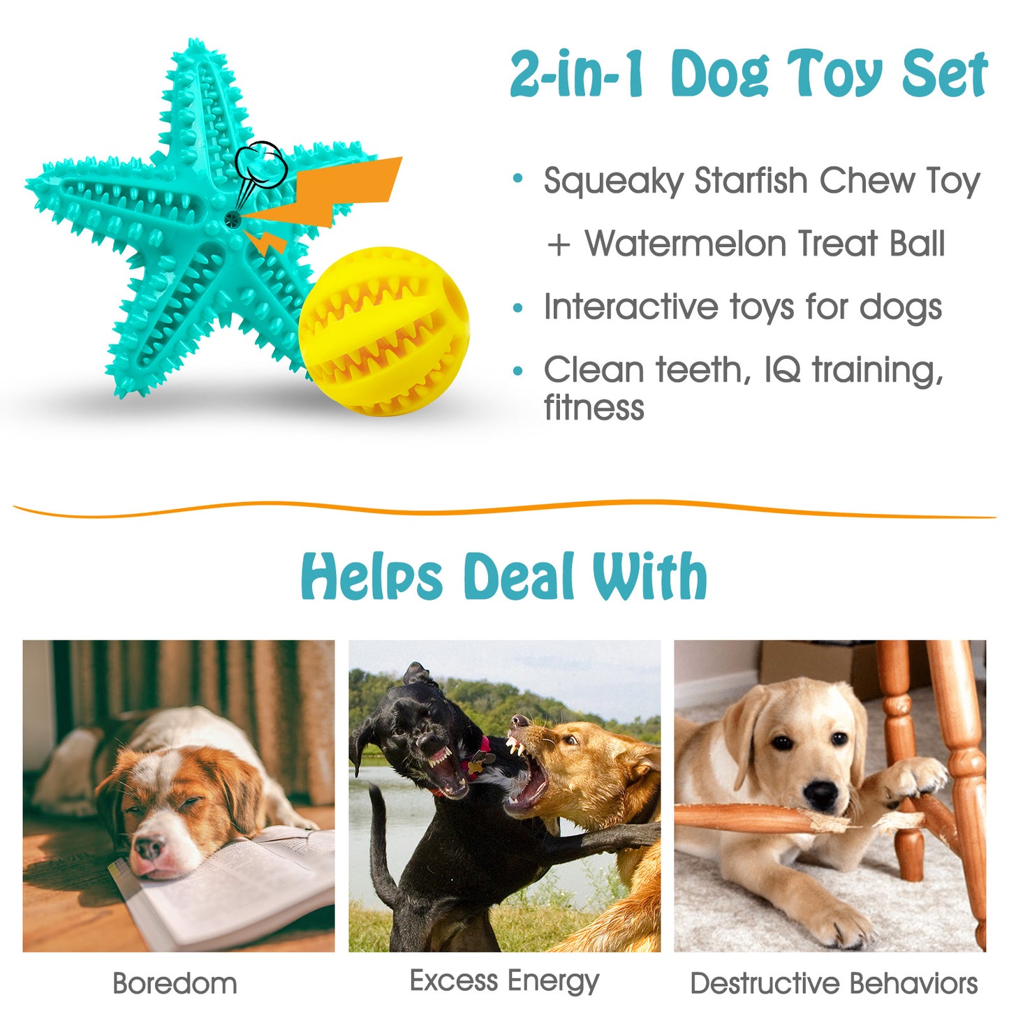 Dog Toy 2-In-1 Squeaky Starfish Chew Watermelon Treat Clean Teeth Massage Gums