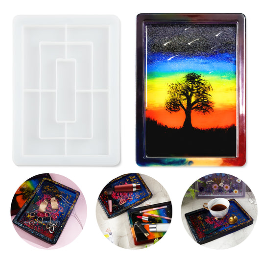 DIY Epoxy Resin Casting Silicone Mold Large Rectangle Rolling Tray with Wider