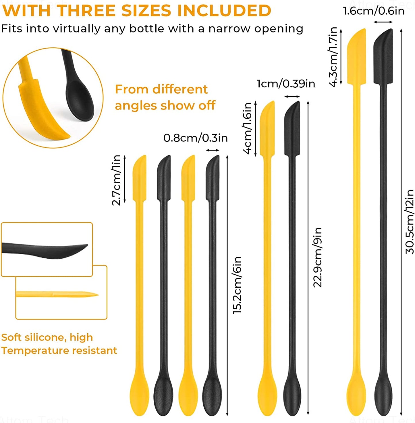 NiArt Mini Silicone Spatula 8PCS 3 Sizes Double-Ended Jar Scraper (Black+Yellow)