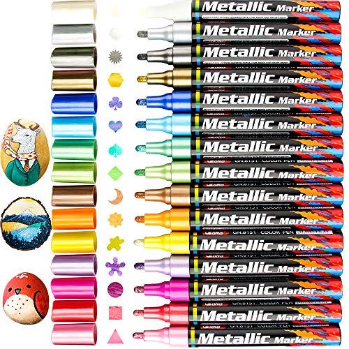 15 Color Assorted Metallic Marker Pens, 3mm Tip Sheen Glitter Painting Pen