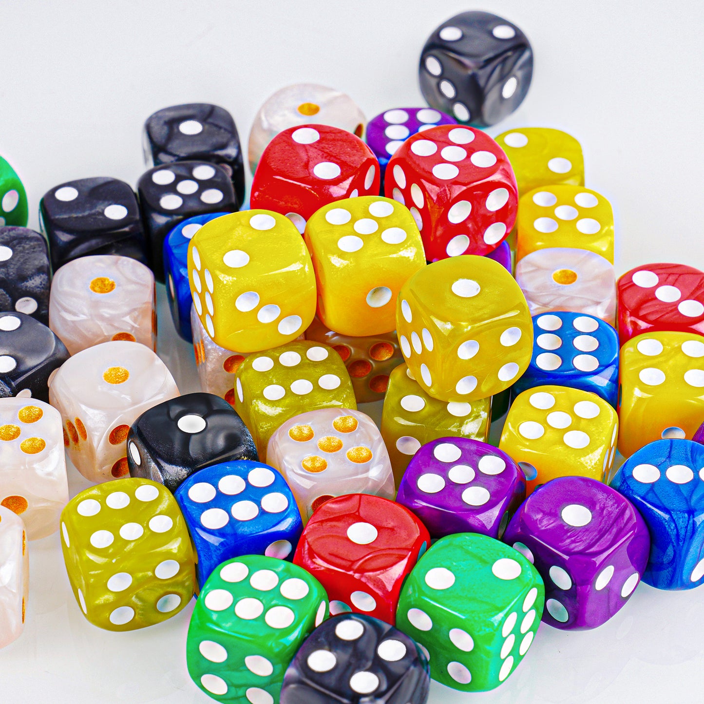 50-Pack Pearl Colors 16MM Round Corner Game Dice Set, 6-Sided Solid Multicolor