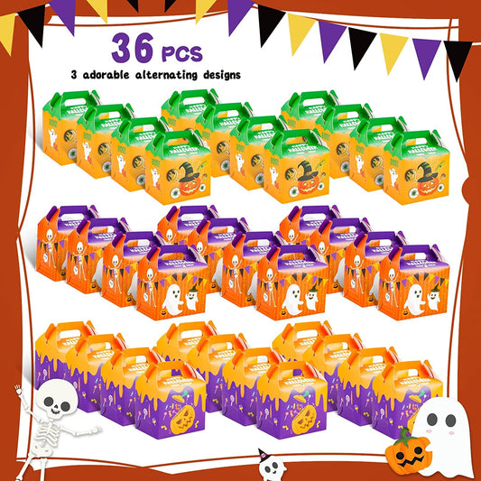 36PCS Halloween Favor Candy Boxes Cute Paper Pumpkin Skeleton Ghost Zombie Party