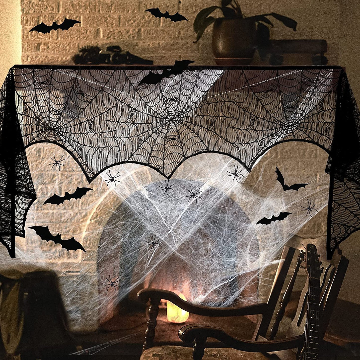 24PC Halloween Home Decoration Party Supply Essentials Large Spiderweb Fireplace