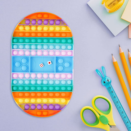 Silicone Push Pop Bubble Fidget Toy Big Oval Game Board 2PCS Game Dices Rainbow