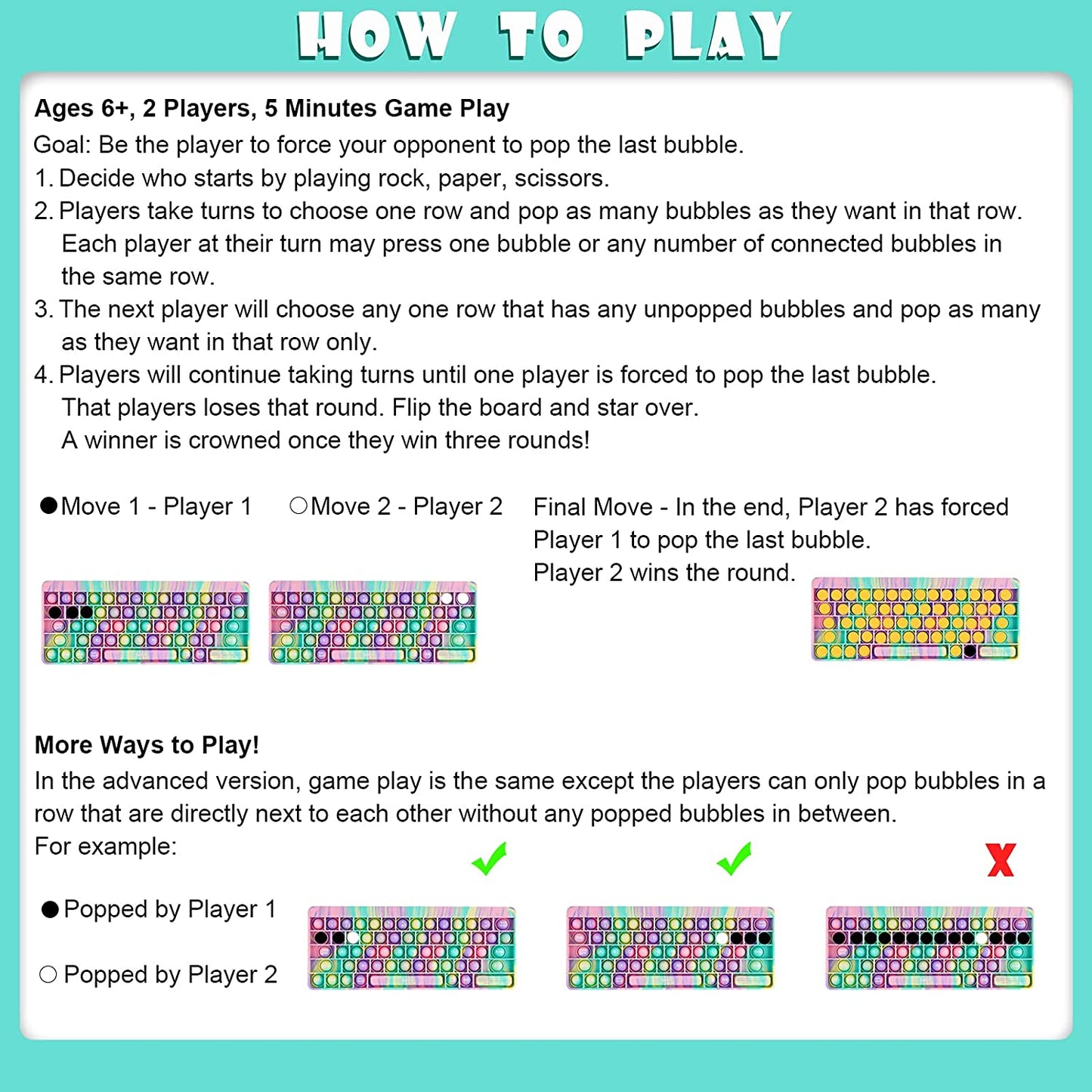 Large Bubble Game Controller Keyboard 2PC Silicone Pop Bubble Fidget Sensory Toy