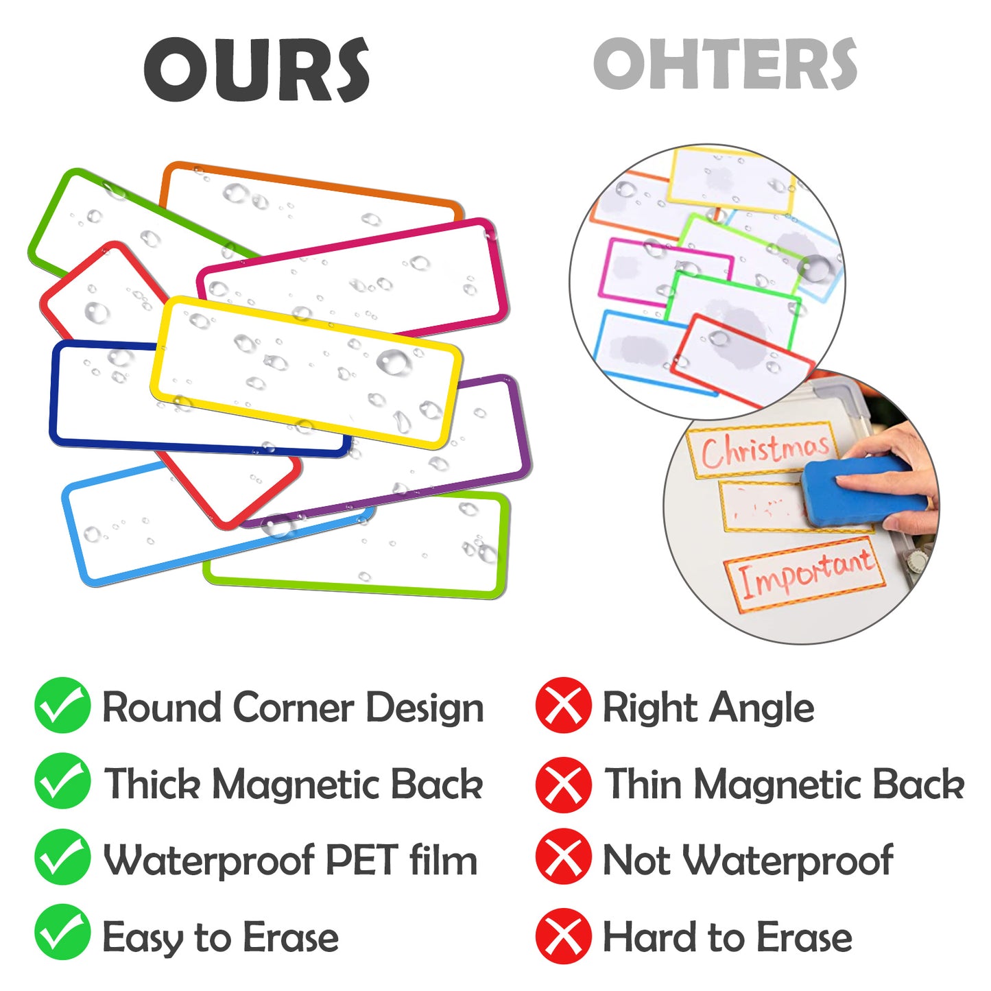 Magnetic Dry Erase Labels 54PCS 3"x1" + 2PCS Dry Erase Markers Set 9 Colors