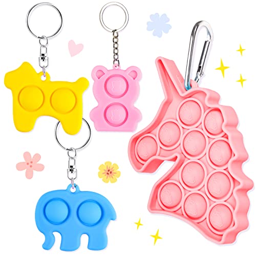 4PCS Mini Pop Bubble Fidget Sensory Toy Keychains, Simple Push Fidget Toy Stre