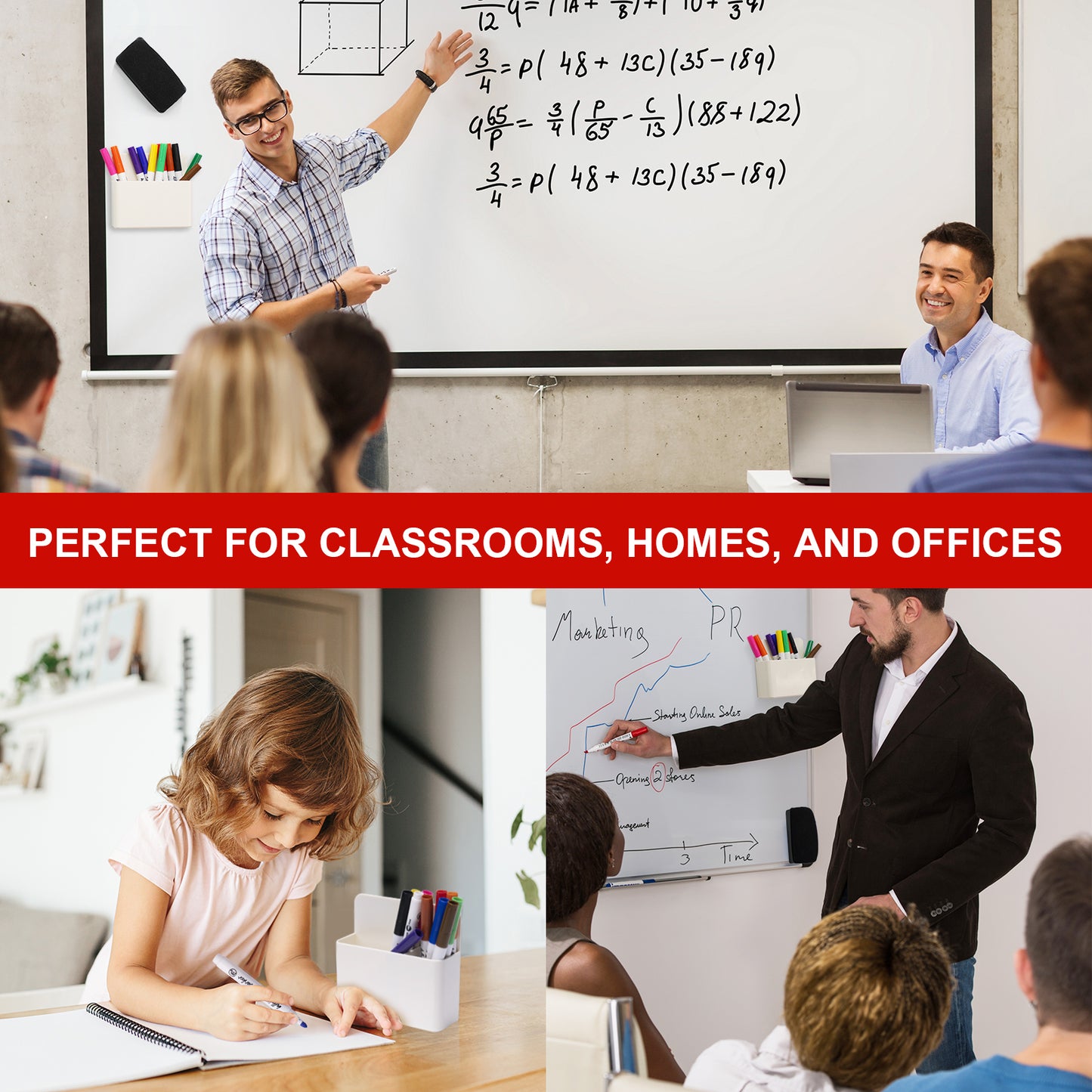 Whiteboard Magnetic Dry Erase Marker Holder Set 12 Assorted Colors Fine Dry Er