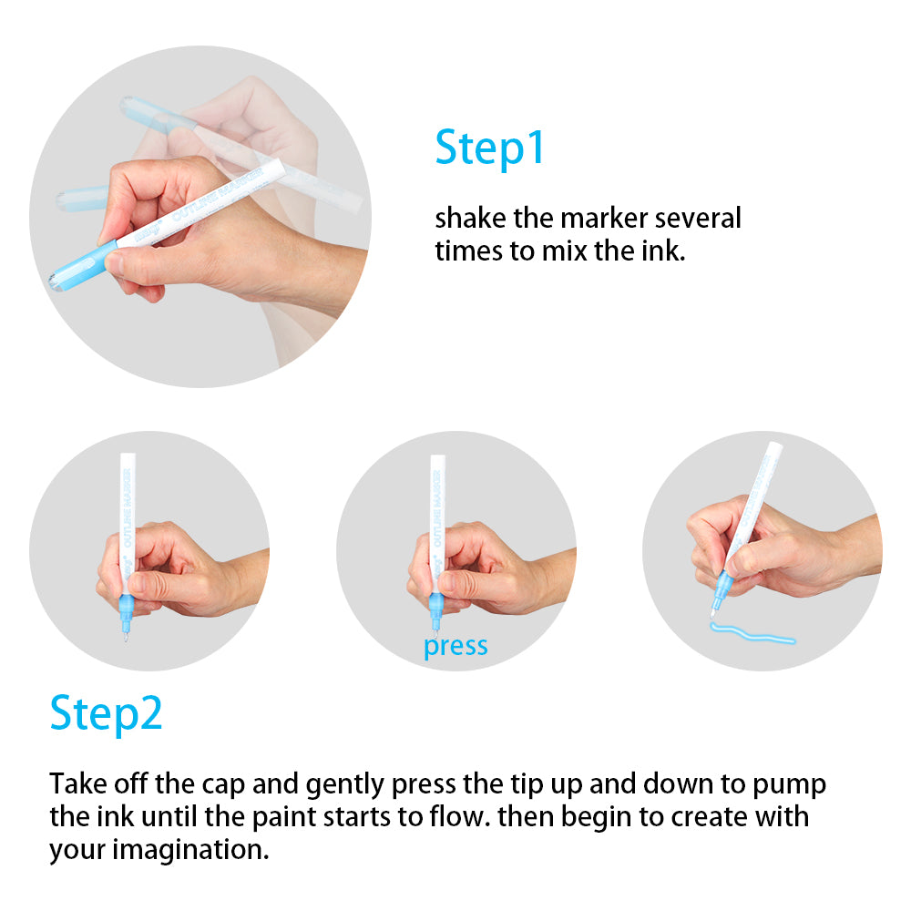 Super Squiggles Double Line Markers 8 Dream Color Self-outline Metallic Pens Hig