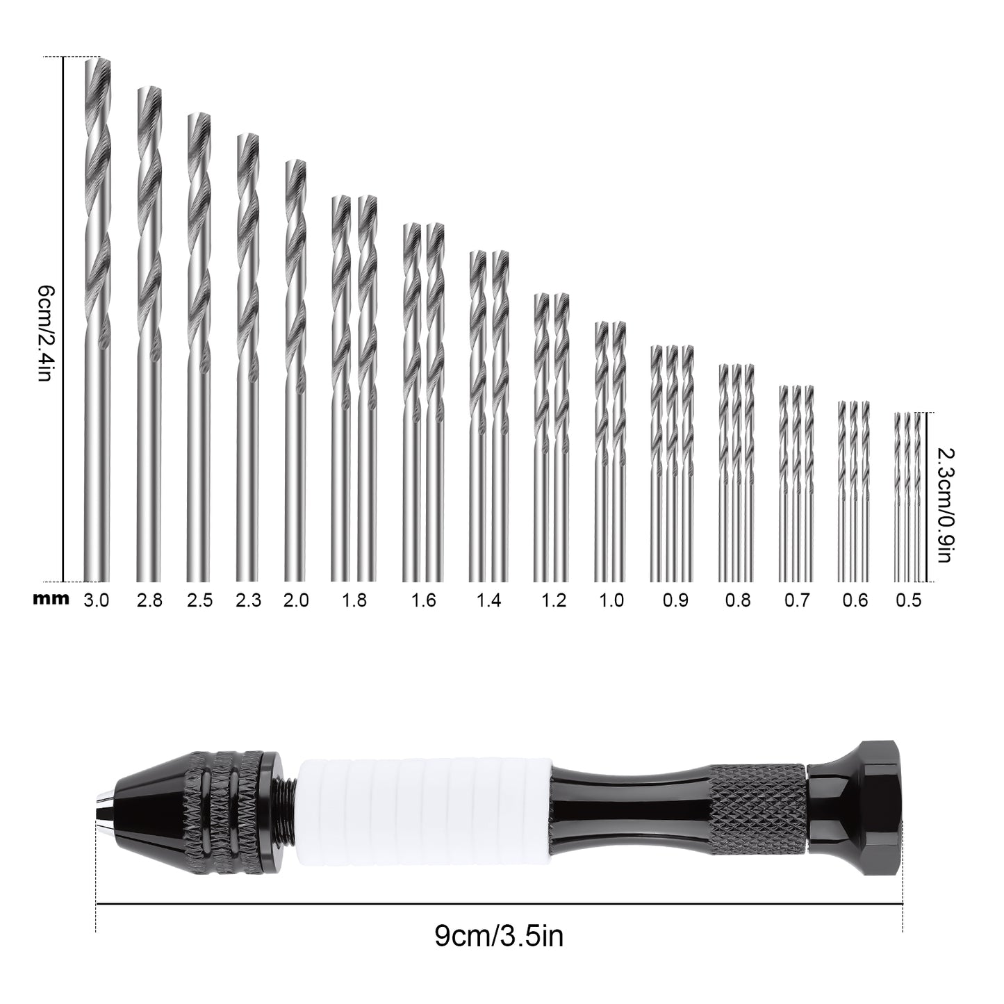 Professional Pin Vise Hand Drill with Rubber Grip 30PCS Mini Twist Drill Bits
