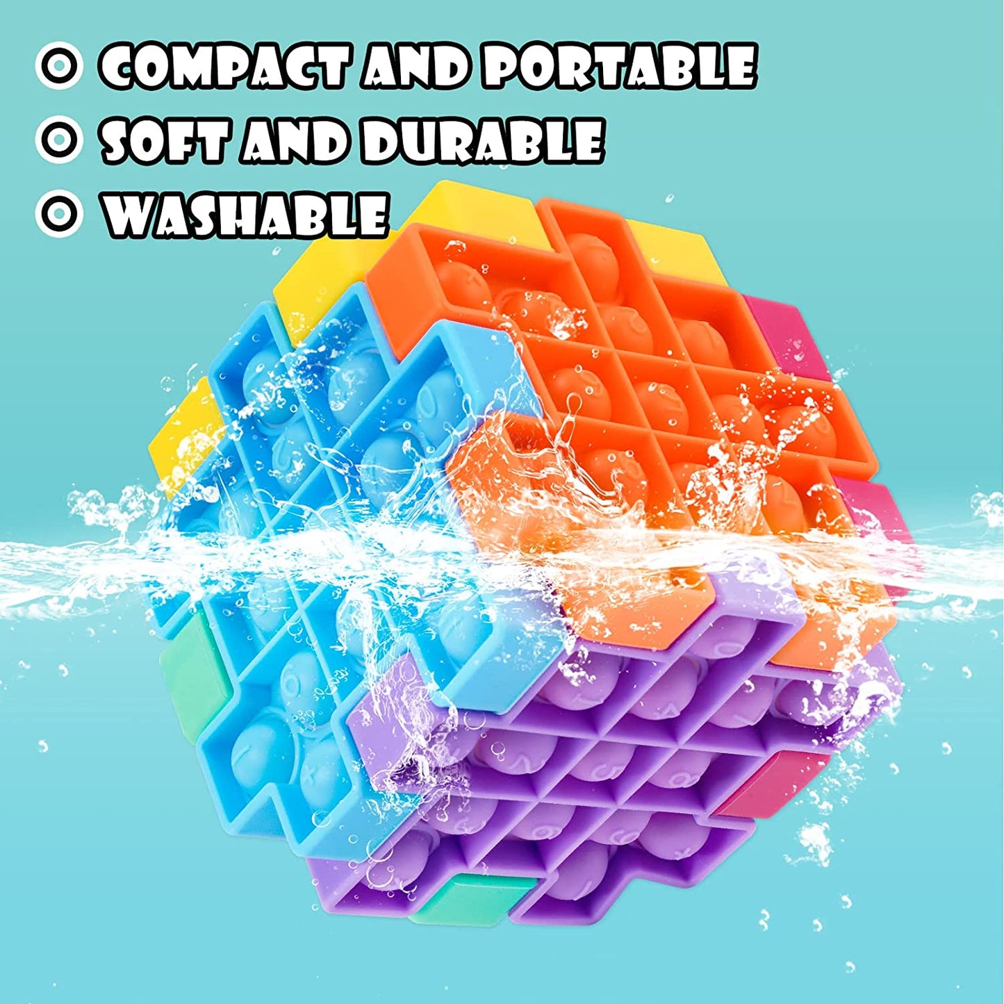 6PCS Pop Bubble Silicone Fidget Sensory Toy 3.9" Cube Puzzle 3D Building Blocks