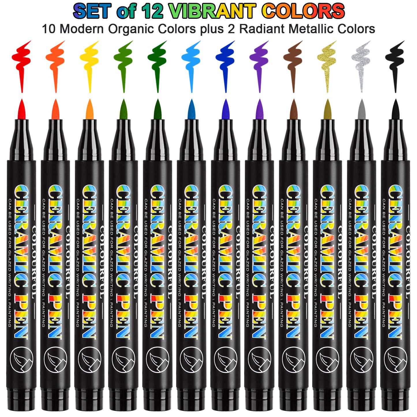 12 Colors Ceramic Markers Porcelain China Paint Fine Tip, Fine Tip Assorted Co