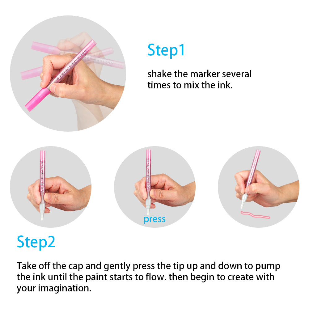 Super Squiggles Self-outline Markers Metallic Pens, 6 Colors 2mm Nylon Tip
