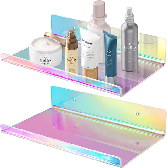 Iridescent Acrylic Floating Shelves with Edge 2PCS Medium Wall Mounted 7.9"x4.5"