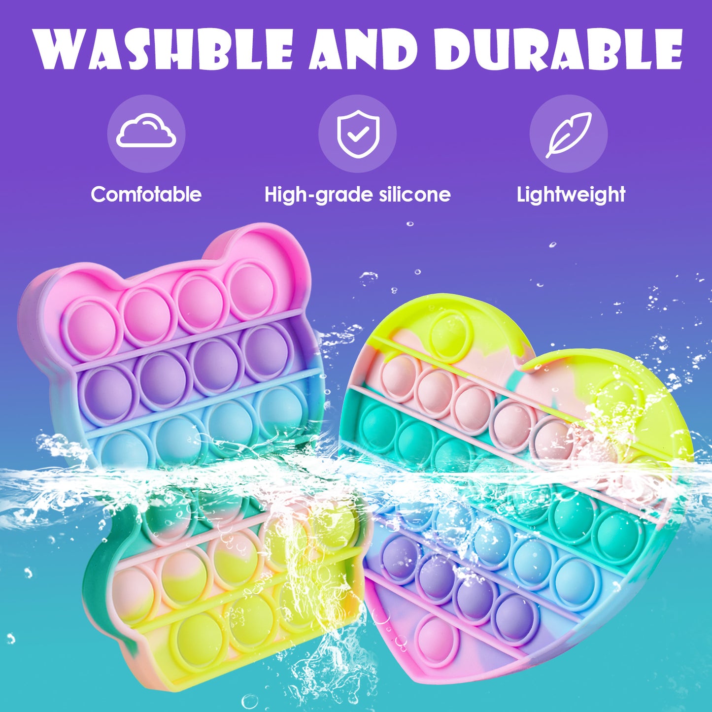 2PCS Bubble Pop Sensory Fidget Toy Set Large Size Silicone Push Popper Stress