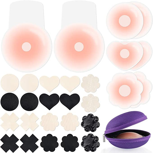 Nipple Covers Adhesive Breast Petals Travel Pouch 14 Pairs Reusable Silicone Bra