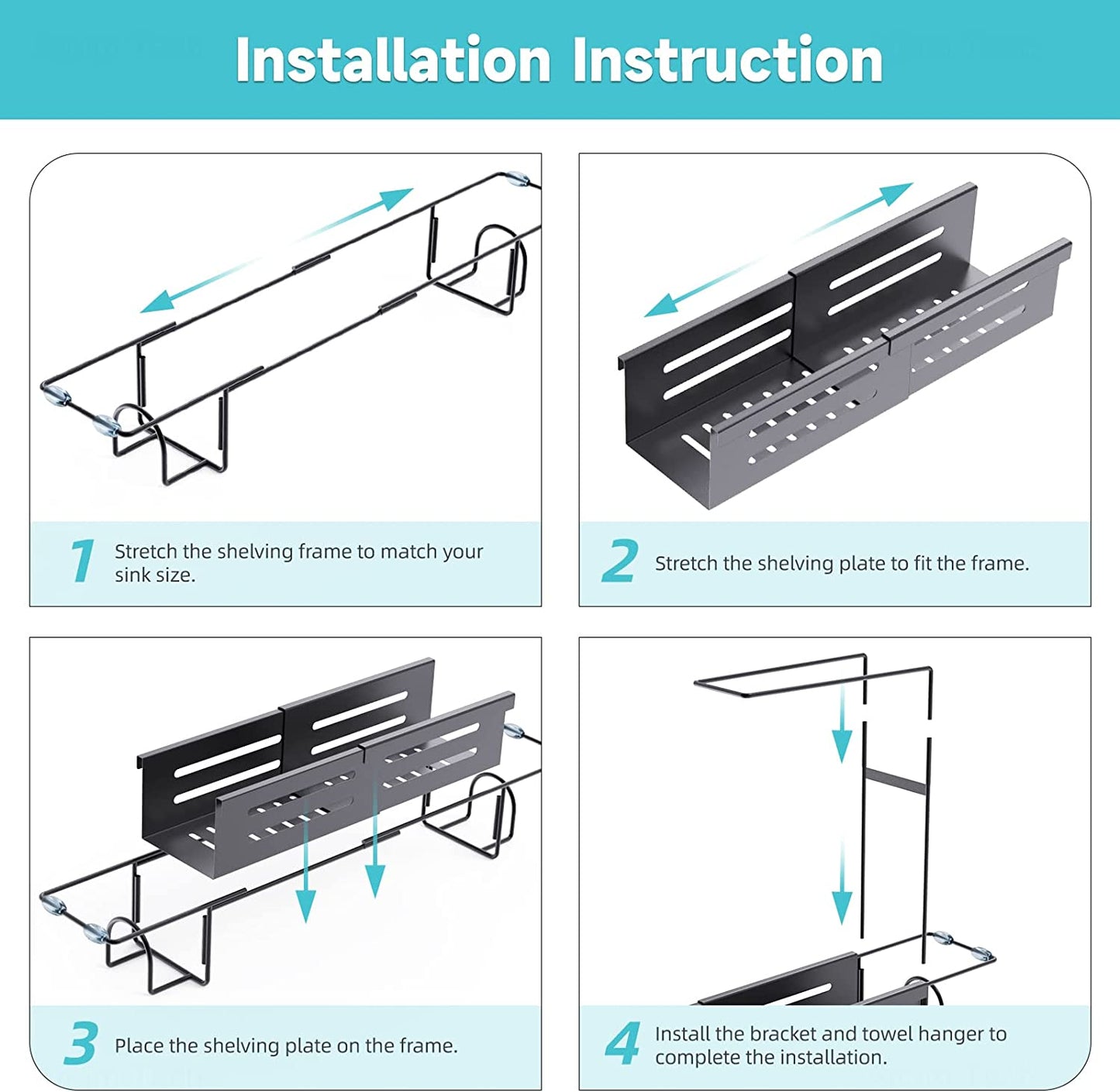 Adjustable Sink Storage Rack 2-In-1 Stainless Steel Sponge Caddy Organizer