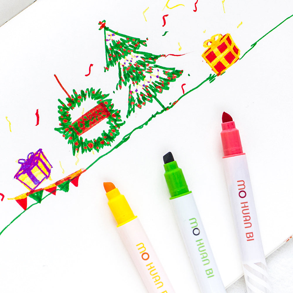 Magic Highlighters Color Changing Marker Pens Dual Tip Chisel Tip 12 Colors Pack