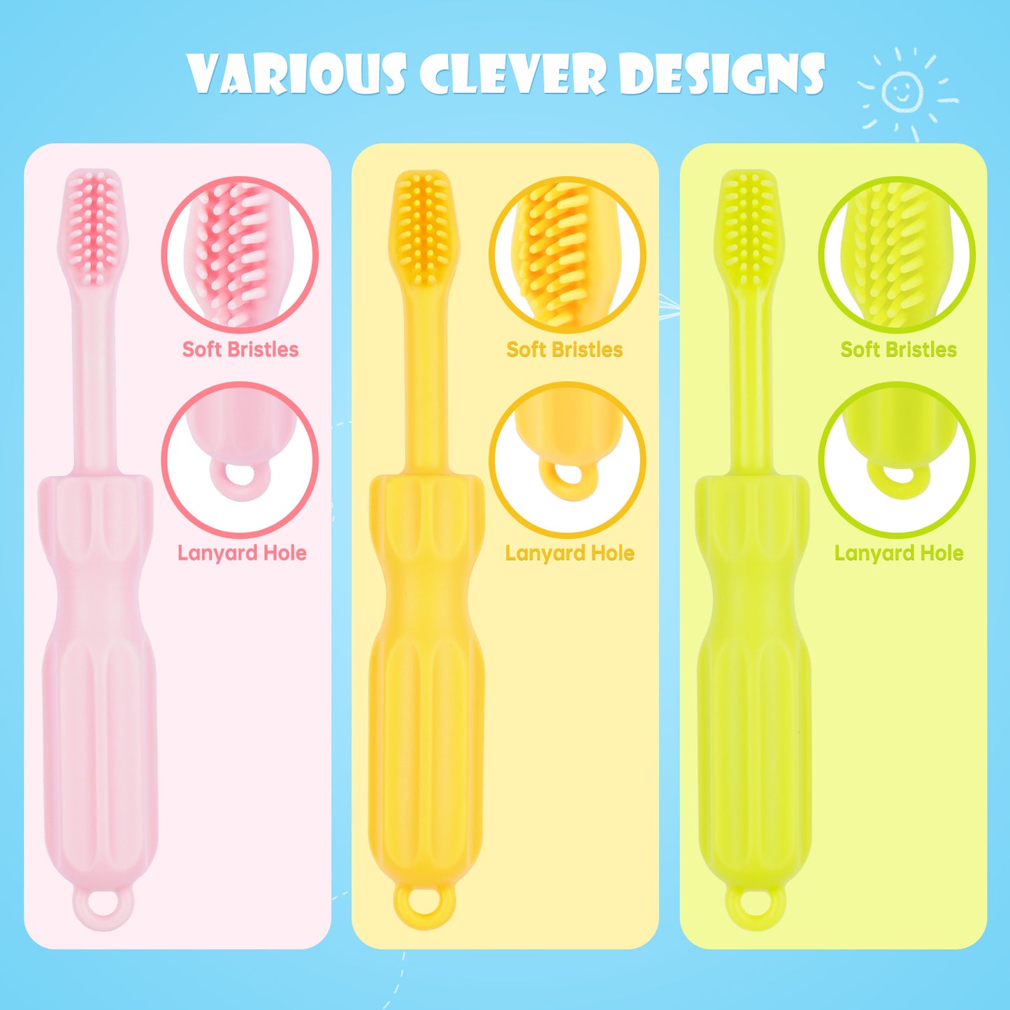 3-Pack Silicone Teething Toys for Babies 0-6 Months 6-12 Months Toothbrush Sha