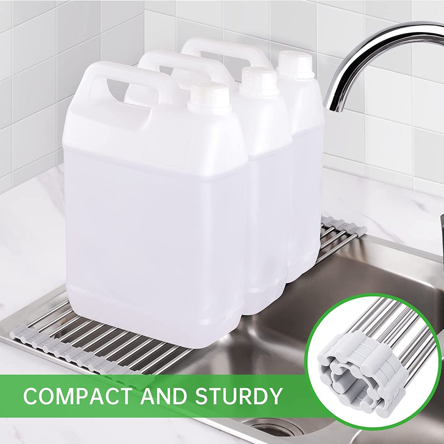 Roll Up Over Sink Dish Drying Rack17.8"x8.3" Foldable Home Kitchen Drainer, Grey