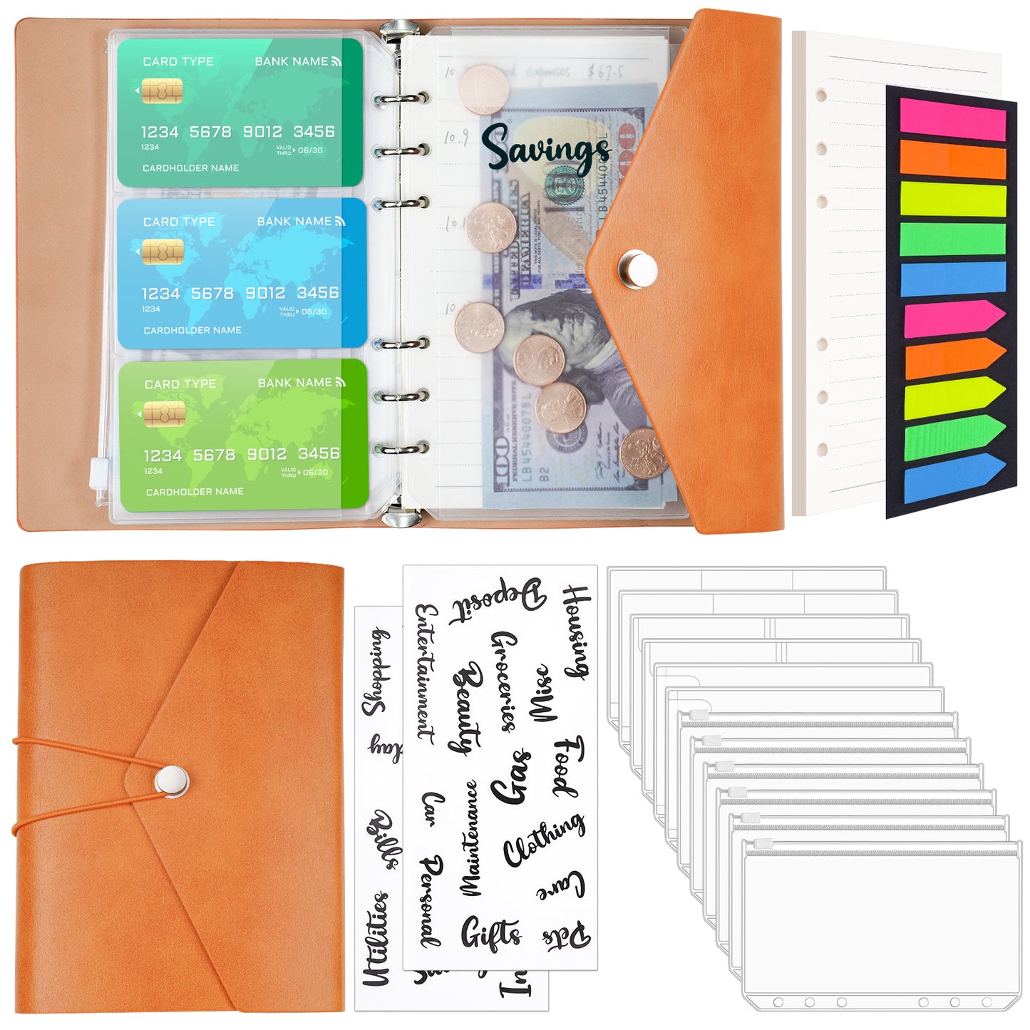 A6 PU Leather Budget Binder Journal Kit, Laptop Case Elastic Band Loose Leaf P
