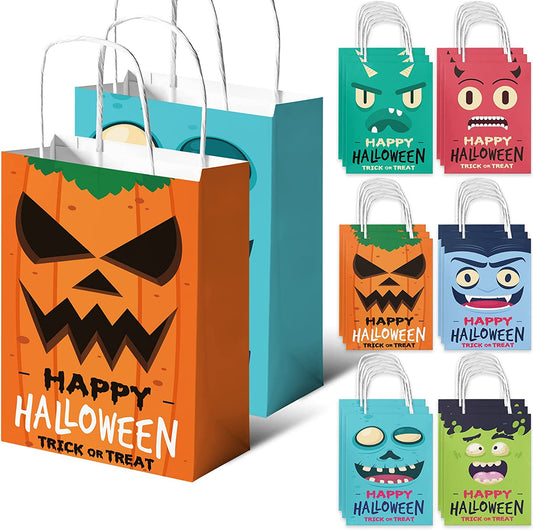 18PCS Halloween Kraft Paper Treat Bags with Handles Trick or Treat Holiday Party