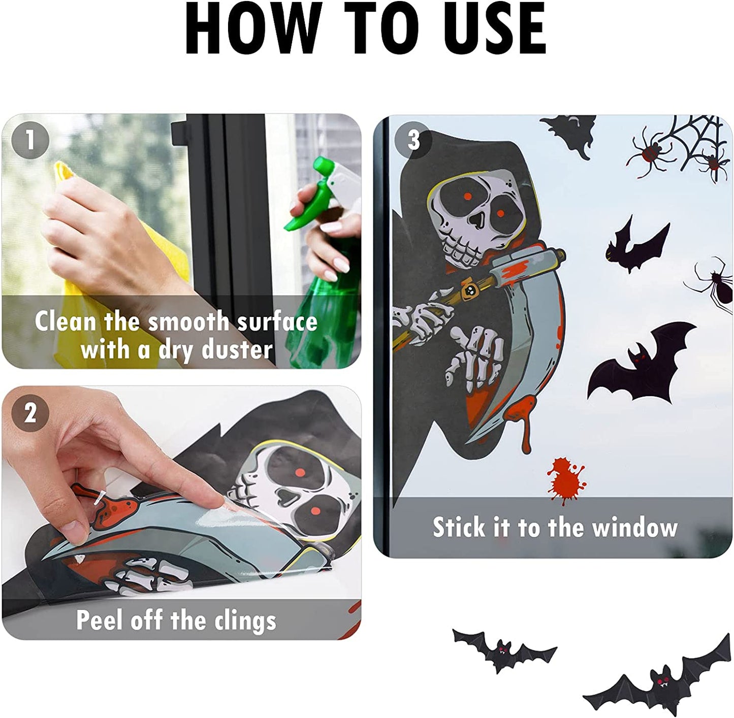 68PCS Skull Skeleton Halloween Window Cling Decal Sticker Set Home Office Gifts