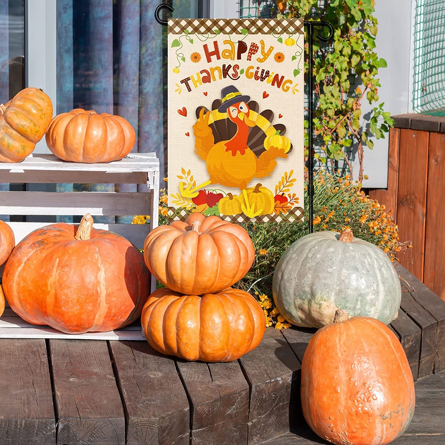 Happy Thanksgiving Turkey Double-Side Holiday Garden Flag 12x18 Inch Fall Autumn