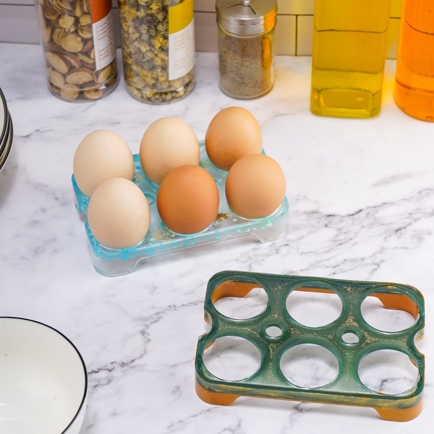 DIY 6-Egg Holder Epoxy Resin Casting Silicone Mold Kit+Star Glitter, 6?”x4?”x1