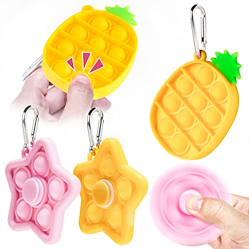 3-Pack Mini Push Bubble Fidget Keychain Pop Spinner Fidget Pack (2pcs Star Pop