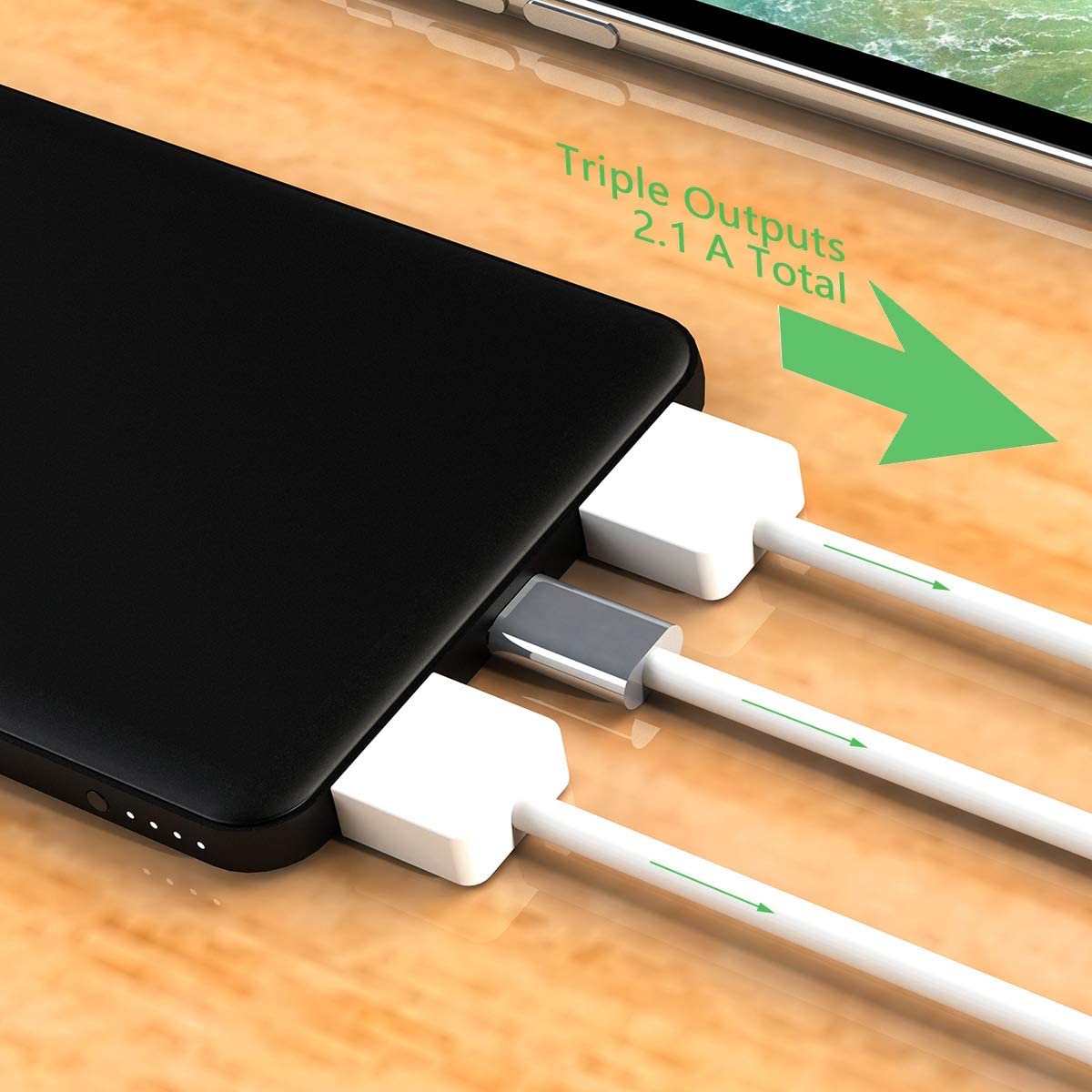 10000mAh Triple USB Outputs Slim Power Bank Ultra Thin Mini Portable Charger