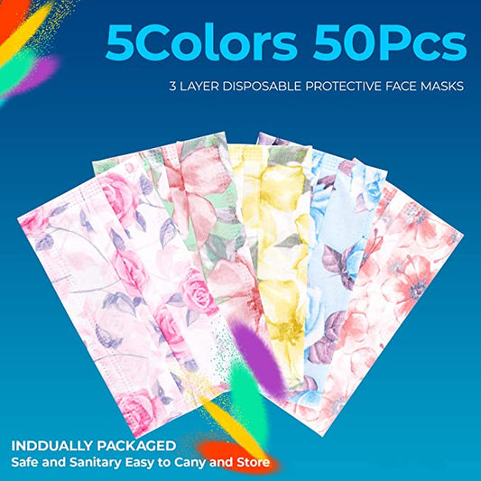 50PCS Individually Wrap Disposable Color Breathable Non-Woven (5 Flower Designs)