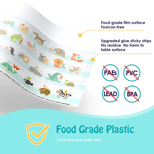 Disposable Placemats Baby 40PCS Stick-On Placemat Alphabet ABC Animal Table Mat