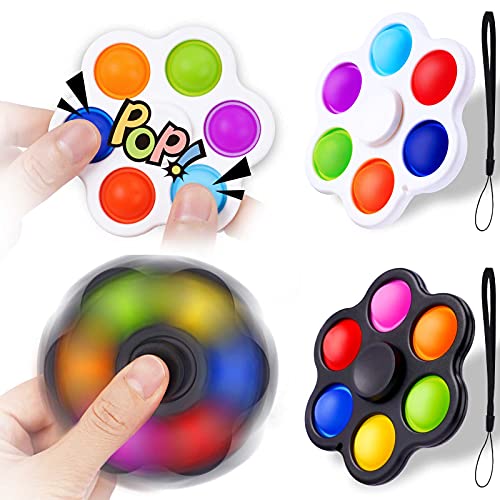 2PCS 2-in-1 Pop Fidget Spinners with Lanyards 6-Bubble Push Bubble Fidget Sens