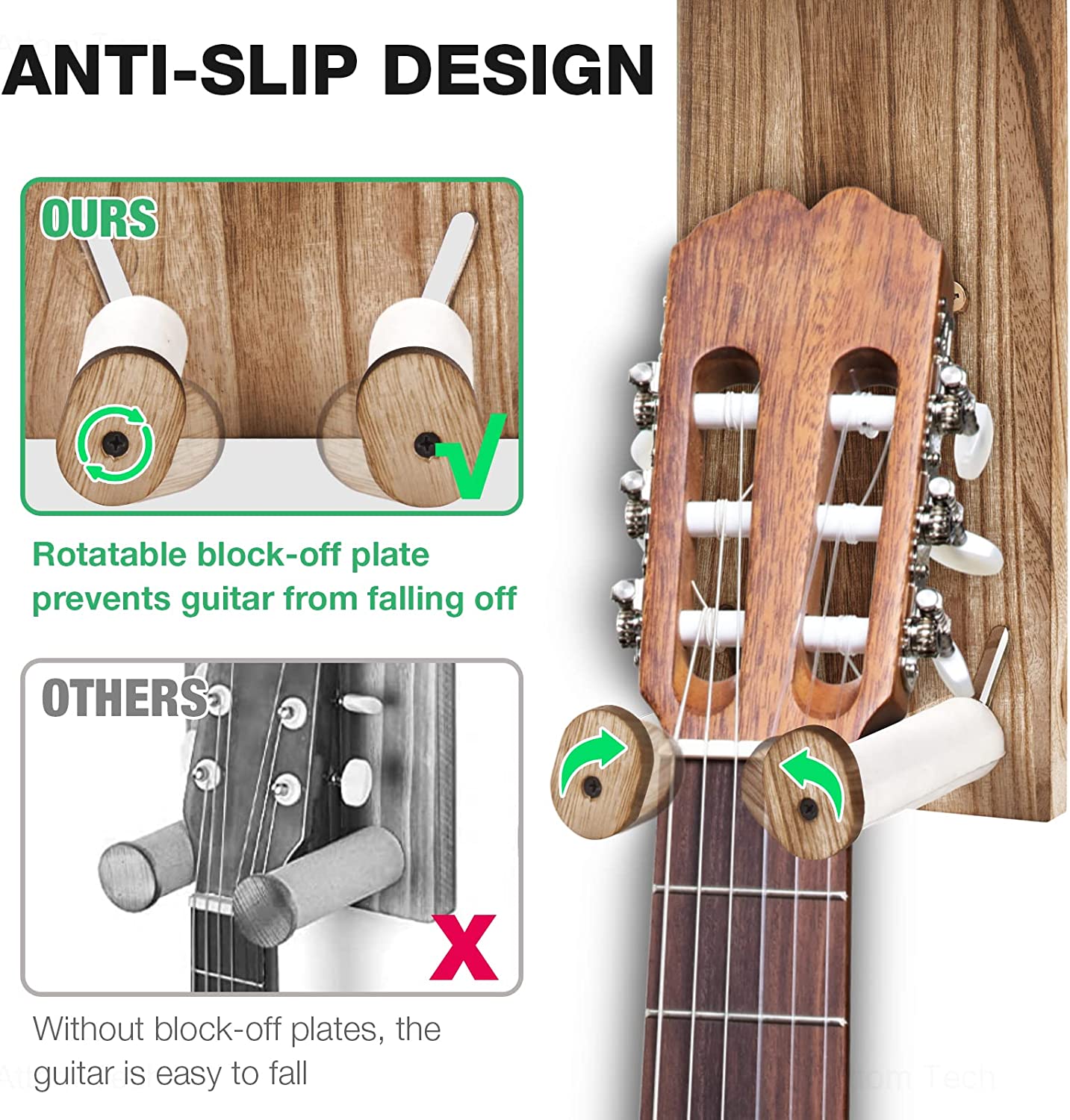 Guitar Wall Mount Guitar Picks 2PCS Natural Wood Guitar Wall Hanger Holder Shelf