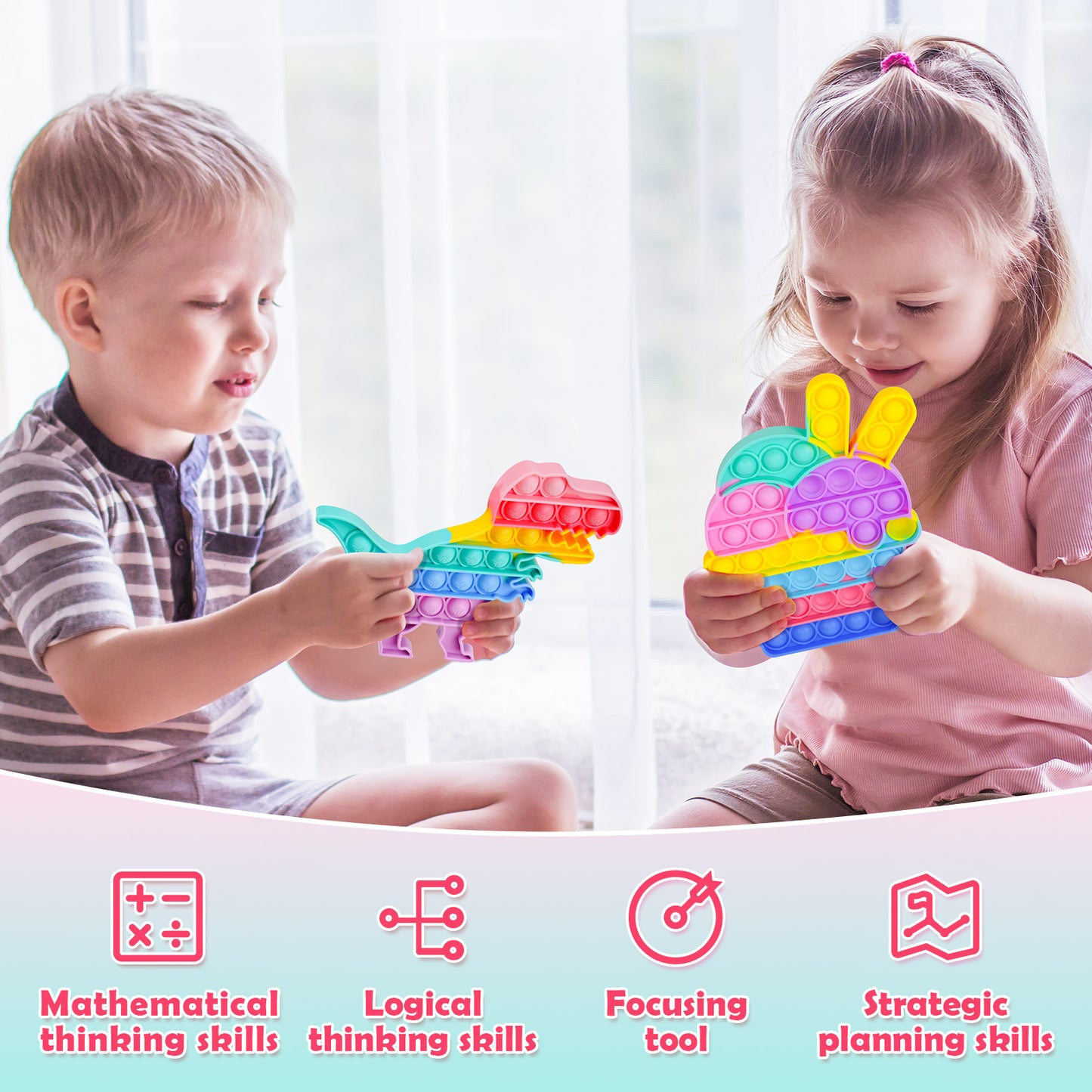 2-Pack Bubble Pop Fidget Toys Silicone Rainbow Push Sensory Toy Set, Large Siz