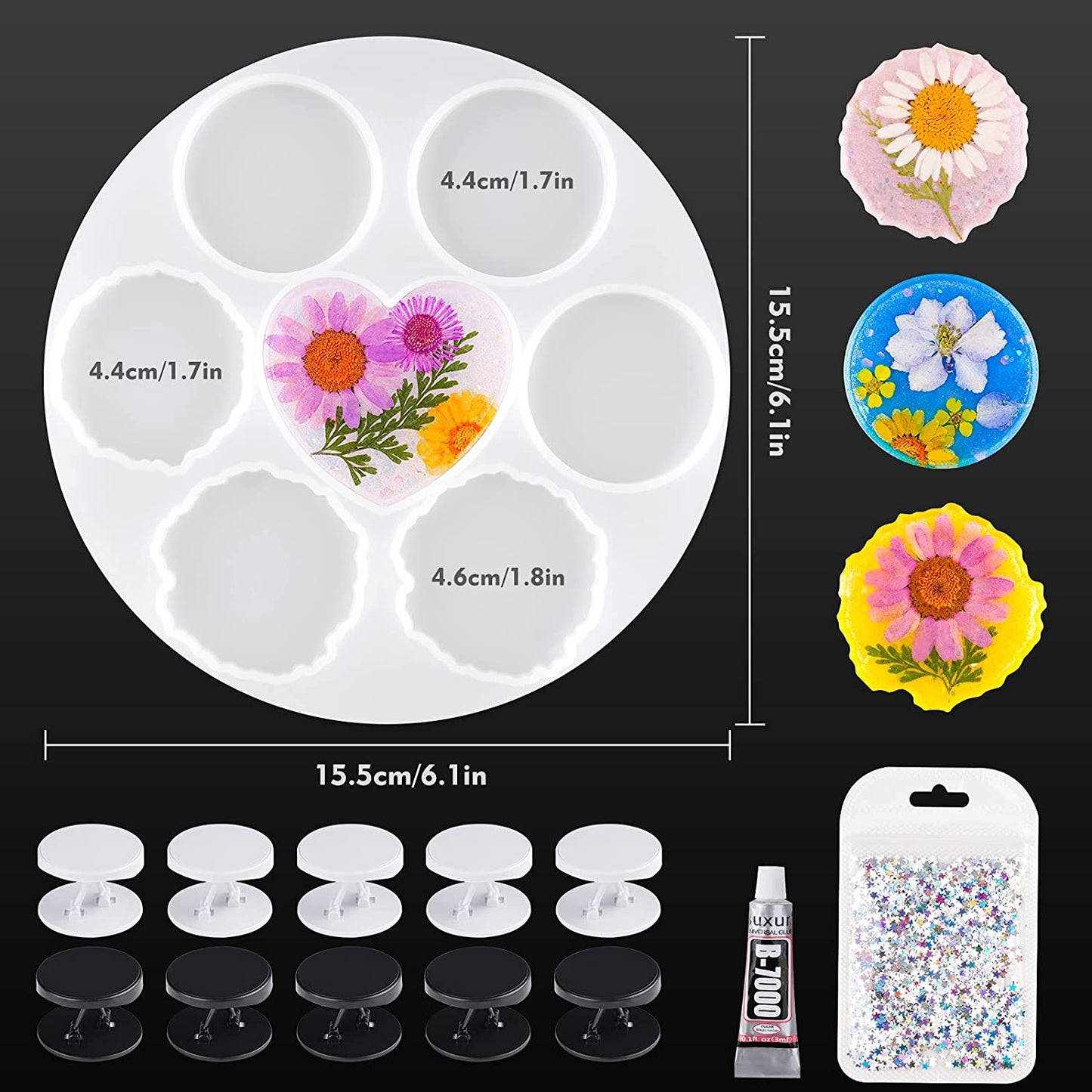 Phone Grip On Top Epoxy Resin Casting Kit 7 Mix Shapes Silicone Molds+10 Stand