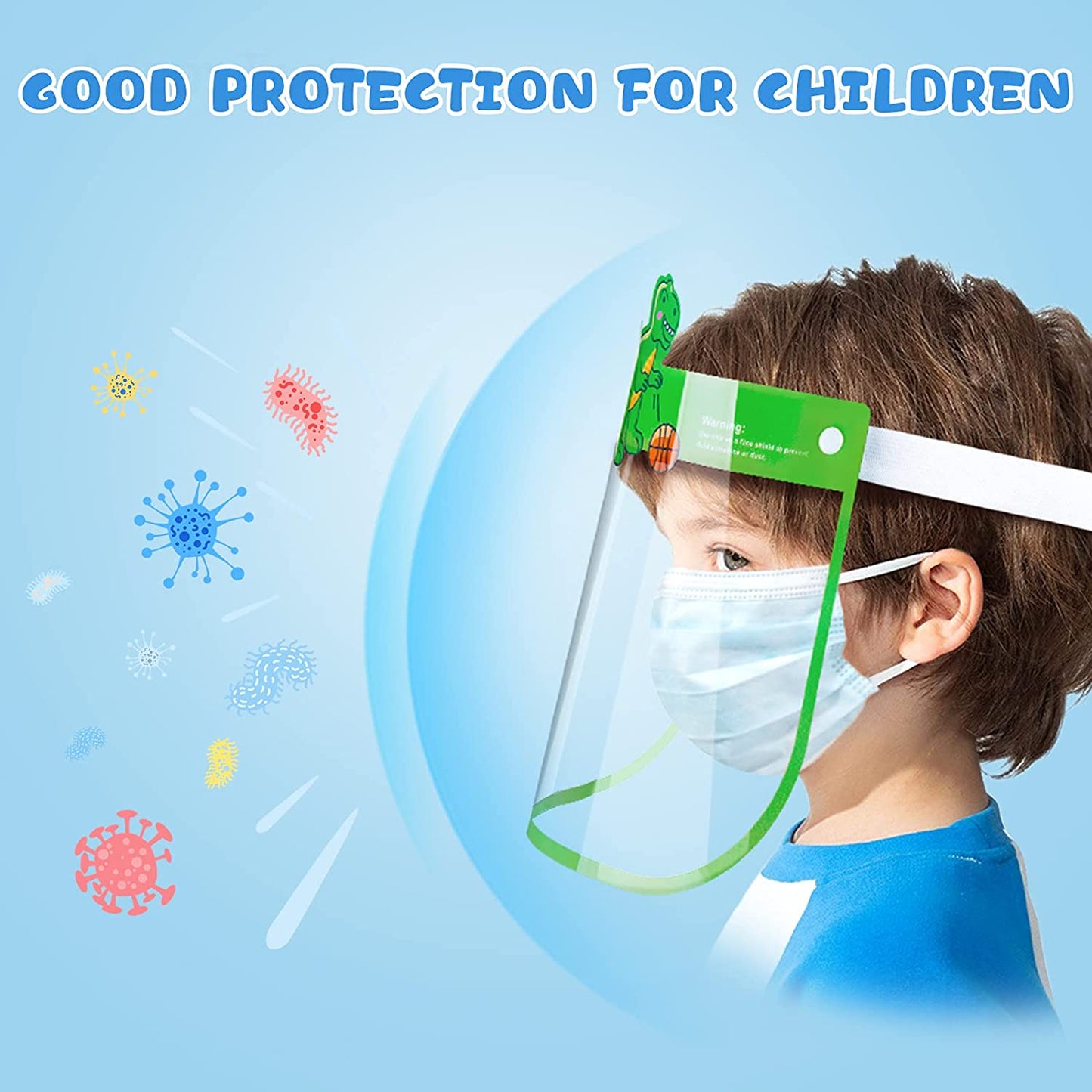 8PCS Kids Cartoon Animals Safety Face Shields Unisex Cute Reusable (8 Designs)