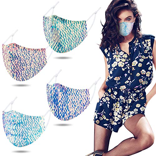 4PCS Fashion Protective s Iridescent Mermaid Glitter Sequin Women Reusa
