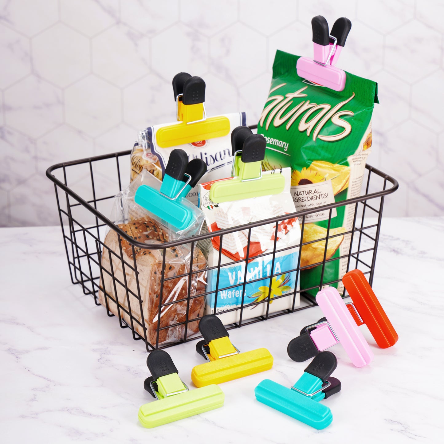12-Pack Plastic Chip Bag Clips - Small, 6 Colors