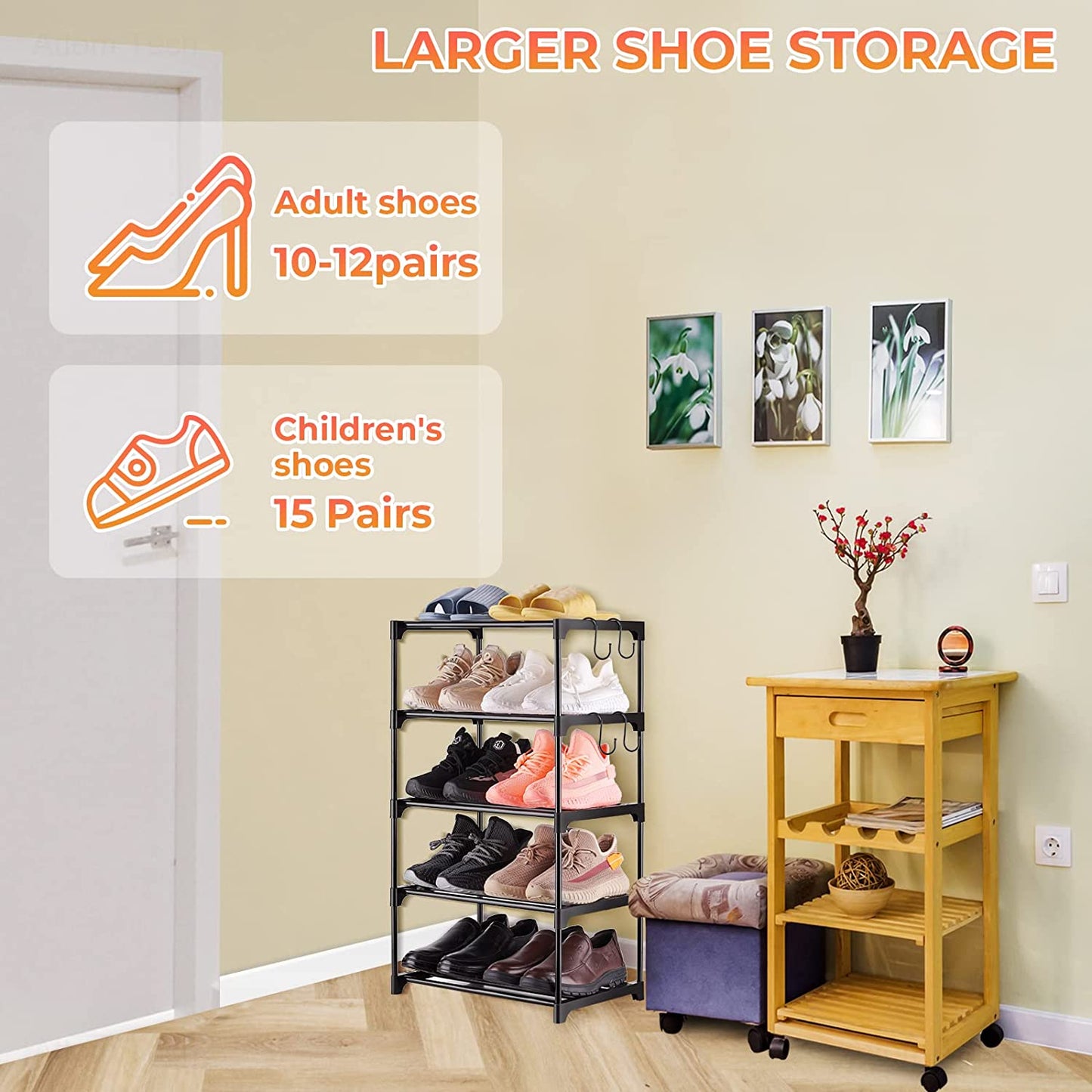 Shoe Rack 5-Tier Stackable Lightweight Space Saving Metal Organizer 10 Pairs