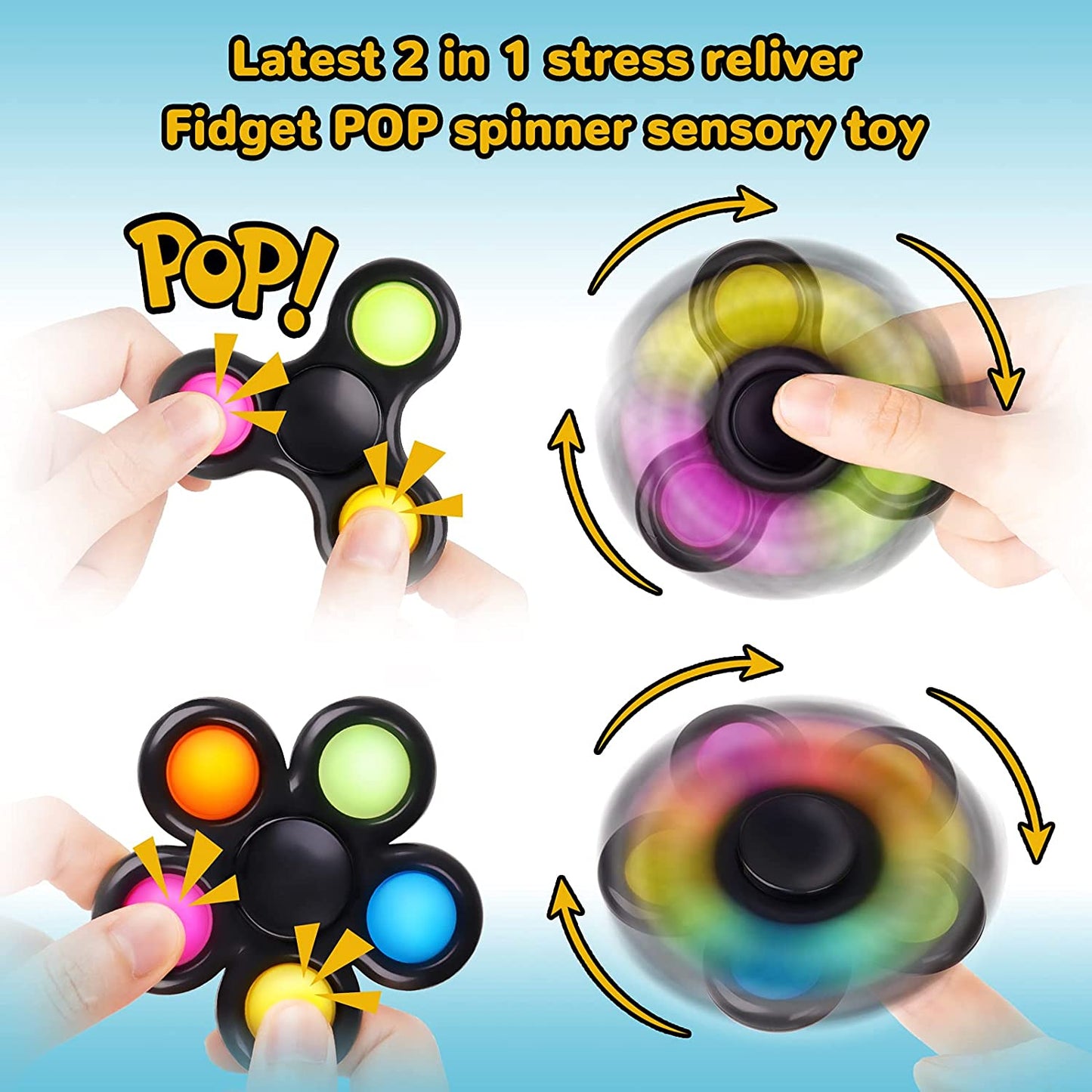 2PCS Bubble Fidget Spinner, 2-in-1 Multicolor Push Pop Fidget Pack Sensory Han