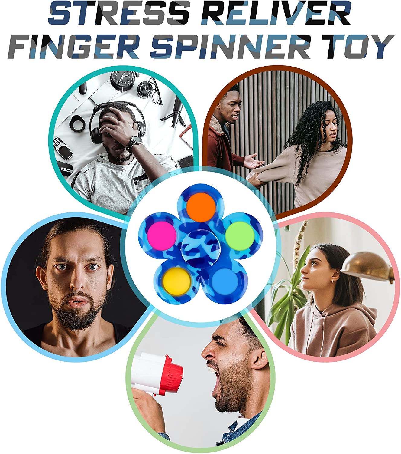 2PCS Camouflage Bubble Fidget Spinners, Fidget Pack 2-IN-1 Push Pop Sensory Ha