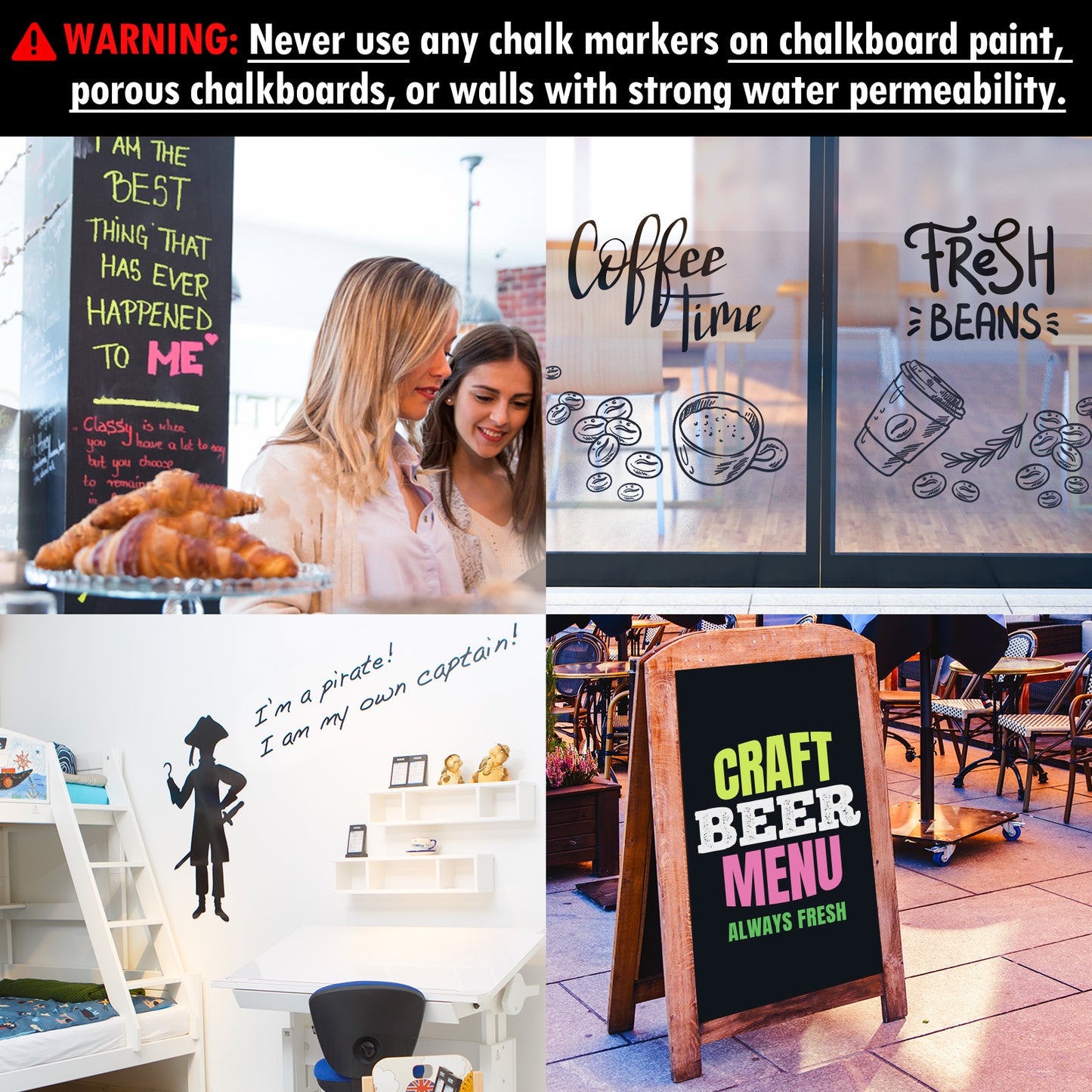 12 Colors Liquid Chalk Markers with 32PCS Chalkboard Stickers Kit, Glass Marke