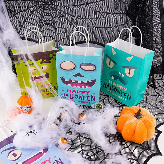 18PCS Halloween Kraft Paper Treat Bags with Handles Trick or Treat Holiday Party