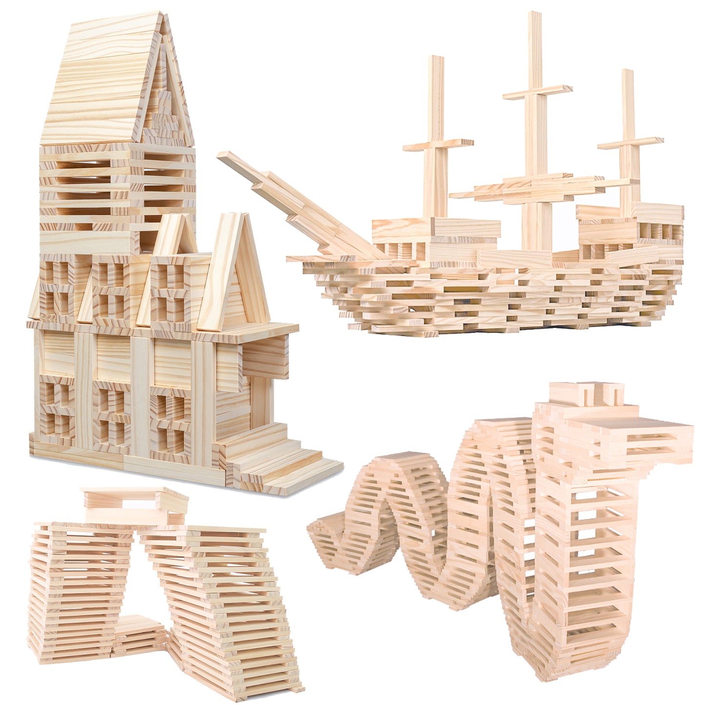 Wooden Plank Building Blocks 100PCS Sensory Toy 3D Space Stacking