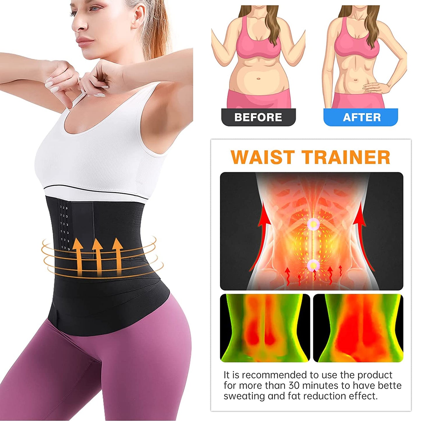 Waist Trainer Bandage Wrap Invisible Waist Trimmer Women Men 13FT/4M Hook Loop