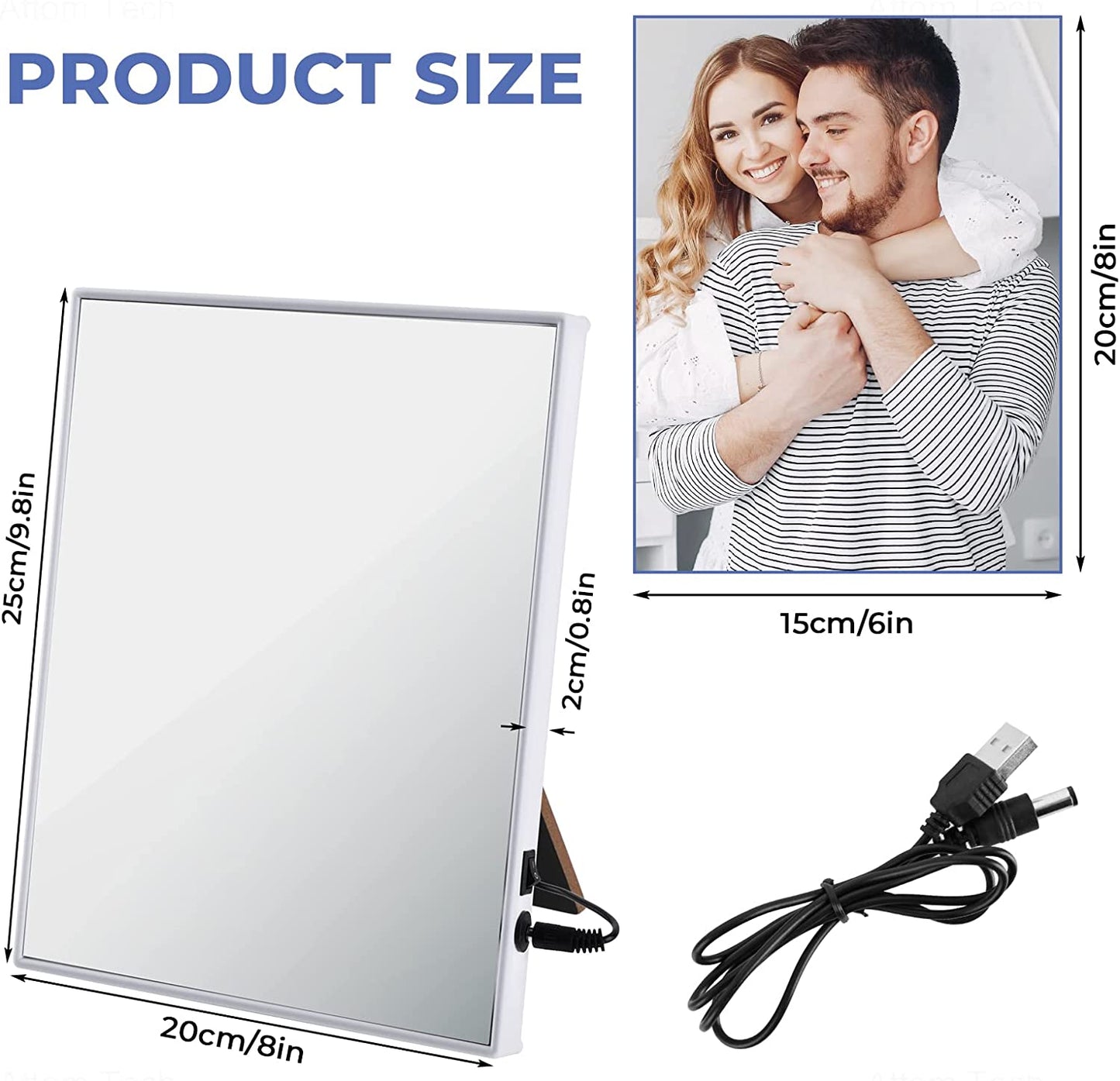 Warm Light LED Mirror Picture Frame 6X8 Freestanding Frame Horizontal Vertical