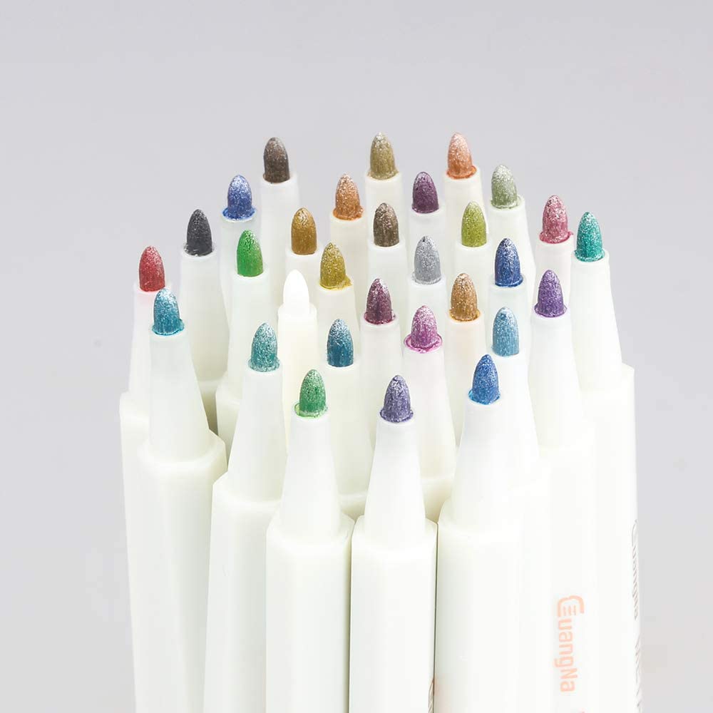 Metallic Marker Pen 30 Colors Set Glitter Paint Drawing Marker (Fine Tip Hard)